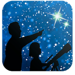 Logo for Night Sky Network featuring child and astronomer observing the sky