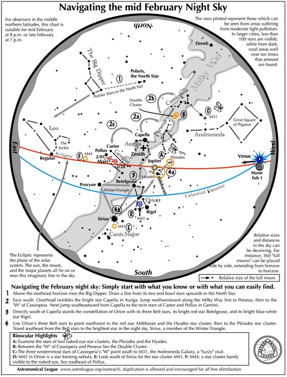 Navigating the Night Sky for February 2025 - Monthly Star Maps from the Astronomical League