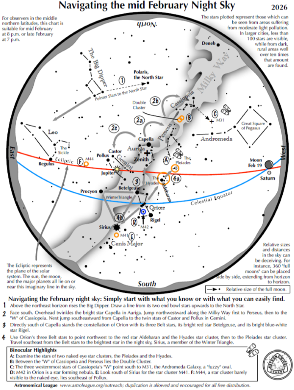 Navigating the Night Sky for February 2026 - Monthly Star Maps from the Astronomical League